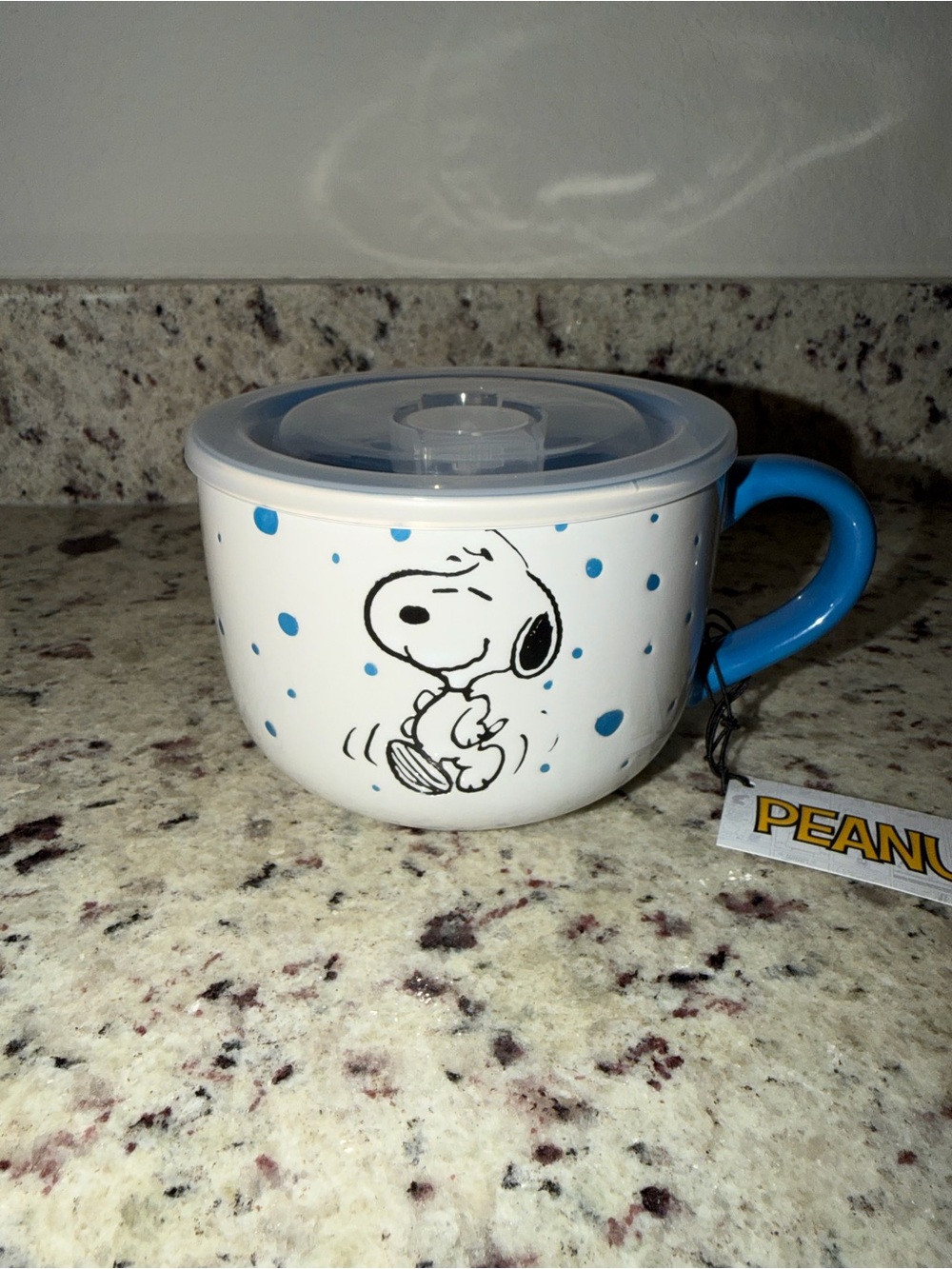 Peanuts White and Blue Snoopy Ceramic Food Storage Mug with Lid